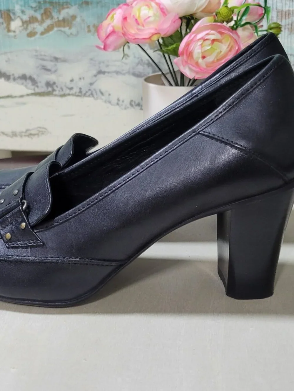 East 5th Black Leather Mary Jane Pumps  [Item #SP11]